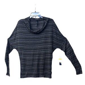 Seven7 Women’s Metallic Stripe, Cowl Neck, Dolman Sleeve Top, Black